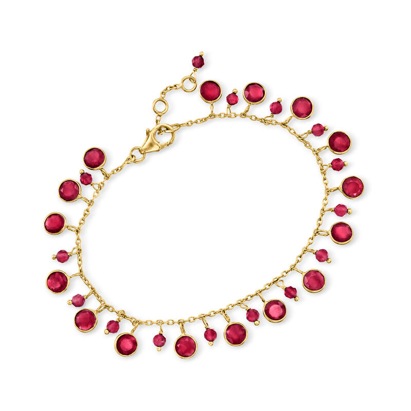 14.10 ct. t.w. Ruby Drop Bracelet in 18kt Gold Over Sterling. 7&quot; image number 0
