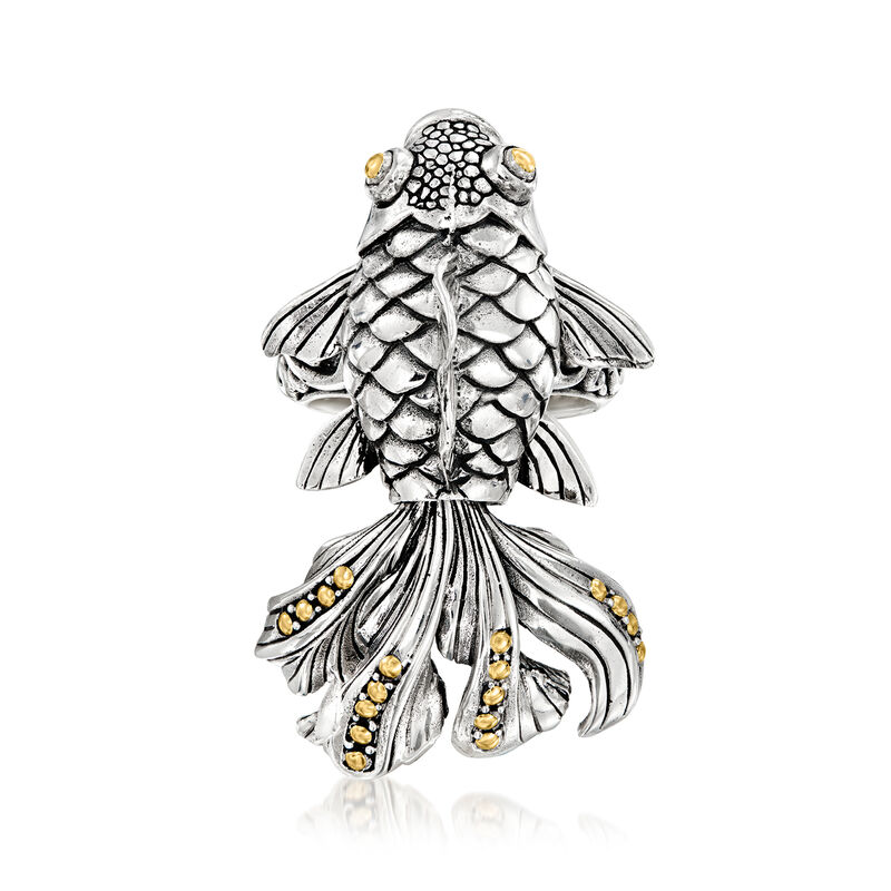 Sterling Silver and 18kt Yellow Gold Bali-Style Koi Fish Ring image number 0