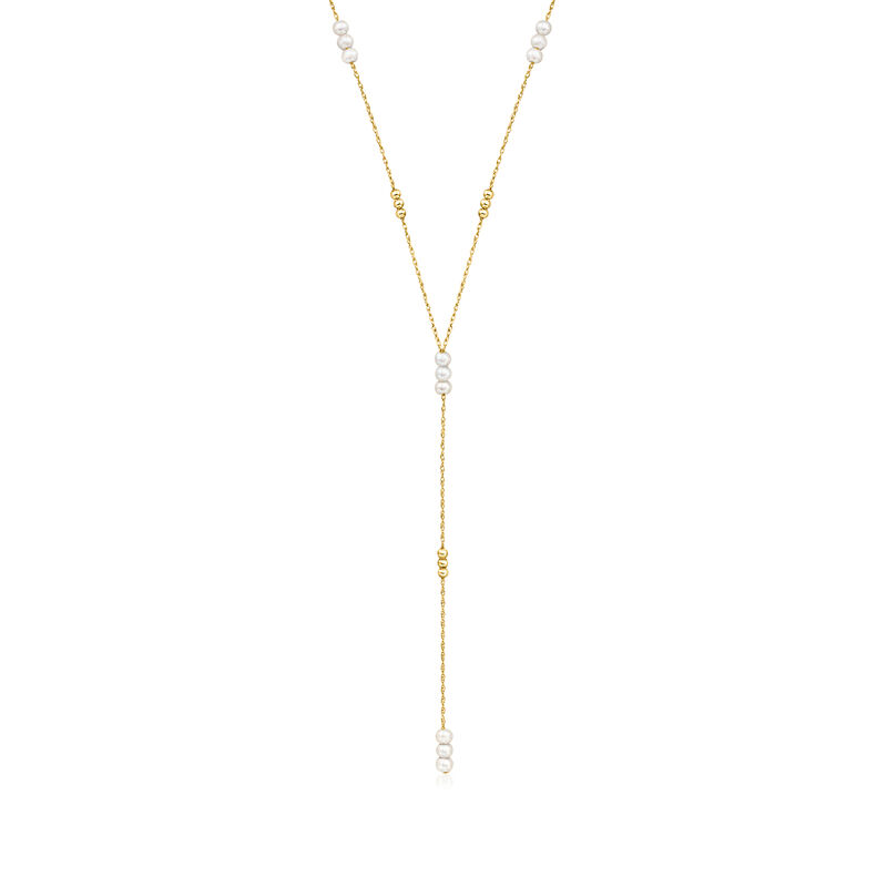3-4mm Cultured Pearl and 14kt Yellow Gold Bead Station Y-Necklace. 18&quot; image number 1
