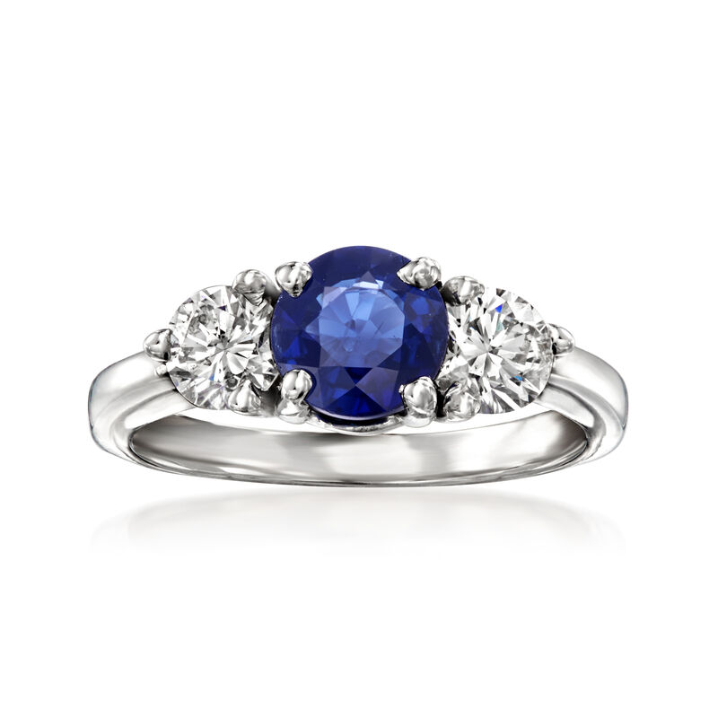 C. 2000 Vintage 1.37 Carat Sapphire Ring with .80 ct. t.w. Diamonds in 14kt White Gold image number 0