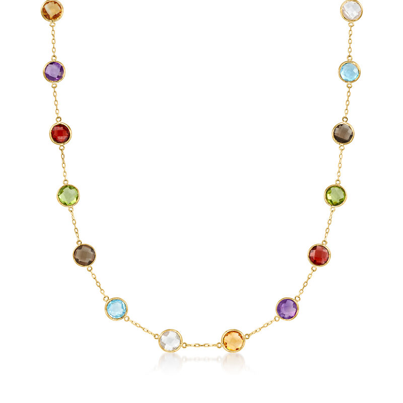 13.80 ct. t.w. Bezel-Set Multi-Gemstone Station Necklace in 14kt Yellow Gold image number 0