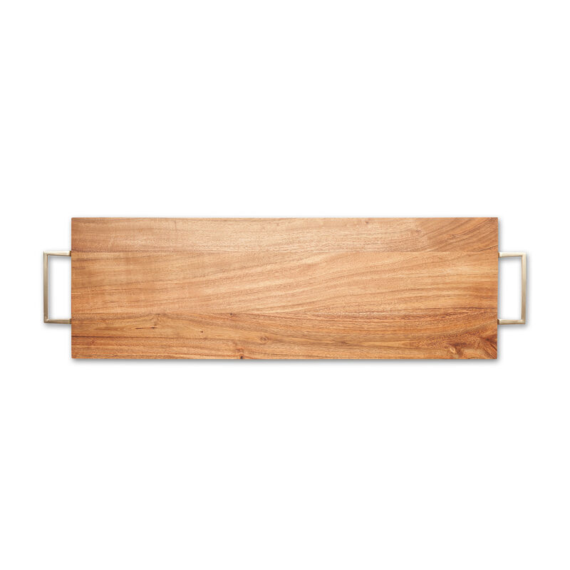 Acacia Wood Rectangular Plank Serving Board with Gold Handles image number 1