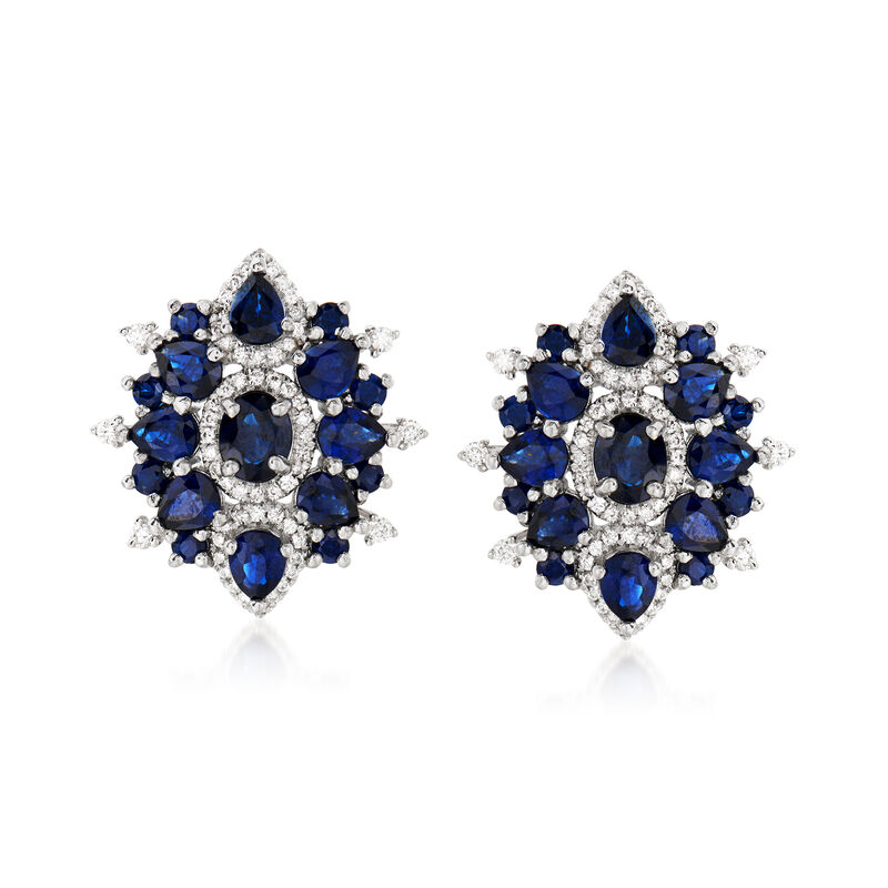 3.60 ct. t.w. Sapphire and .41 ct. t.w. Diamond Earrings in 14kt White Gold image number 0