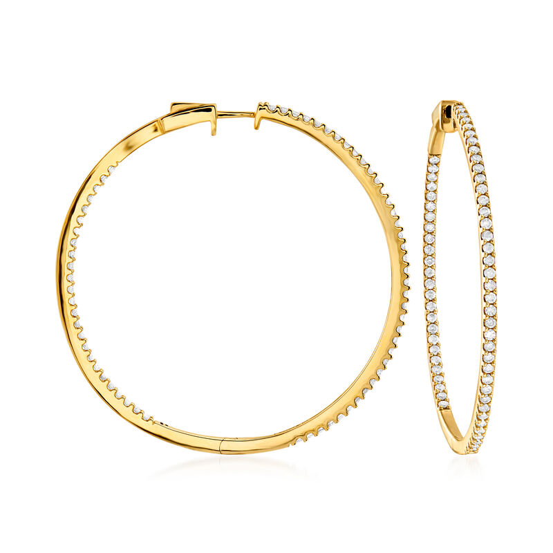 2.00 ct. t.w. Diamond Inside-Outside Hoop Earrings in 14kt Yellow Gold. 1 7/8&quot; image number 0