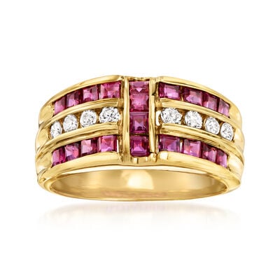 C. 1980 Vintage 1.27 ct. t.w. Ruby and .21 ct. t.w. Diamond Ring in 18kt Yellow Gold