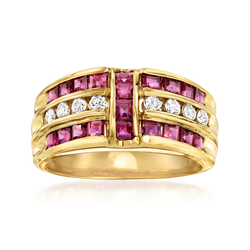 C. 1980 Vintage 1.27 ct. t.w. Ruby and .21 ct. t.w. Diamond Ring in 18kt Yellow Gold. Size 6 image number 0