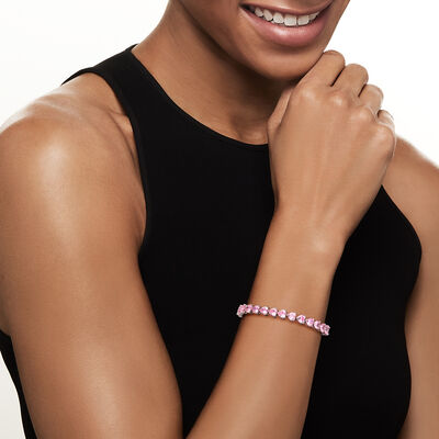 20.00 ct. t.w. Heart-Shaped Simulated Pink Sapphire Tennis Bracelet in Sterling Silver