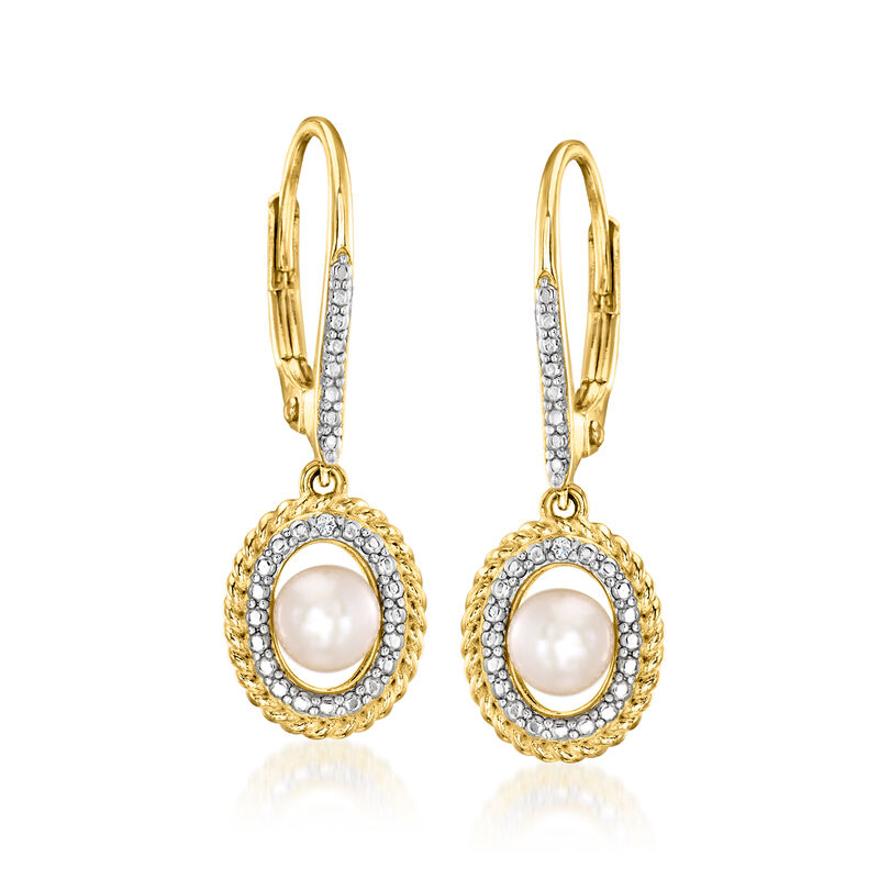4.5-5mm Cultured Pearl Drop Earrings with Diamonds in 18kt Gold Over Sterling  image number 0