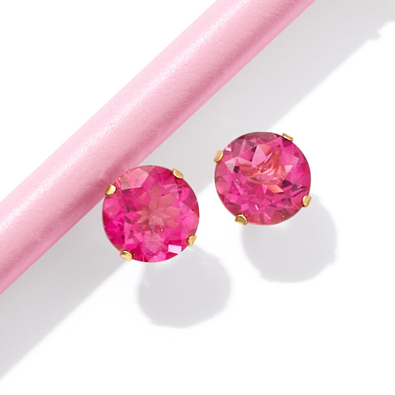 8.70 ct. t.w. Pink Topaz Stud Earrings in 14kt Yellow Gold  image number 4