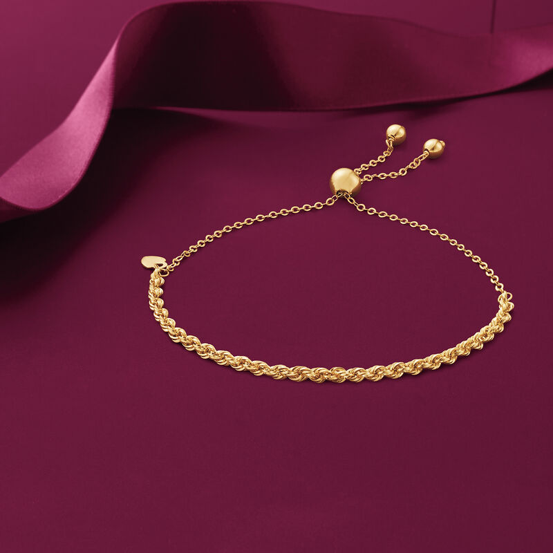 14kt Yellow Gold Rope Chain Bolo Bracelet image number 6