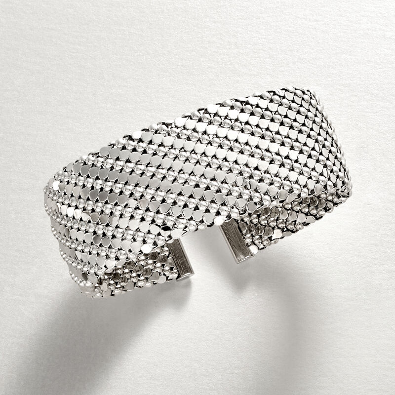 Italian Rhodium-Plated Patterned Wide Cuff Bracelet image number 2