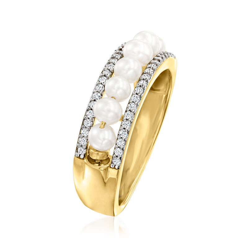 Charles Garnier &quot;Venus&quot; 2.5-3mm Cultured Pearl and .10 ct. t.w. CZ Ring in 18kt Gold Over Sterling image number 2