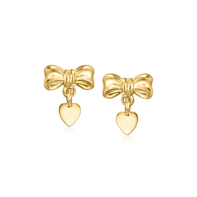 Child's 14kt Yellow Gold Bow and Heart Drop Earrings