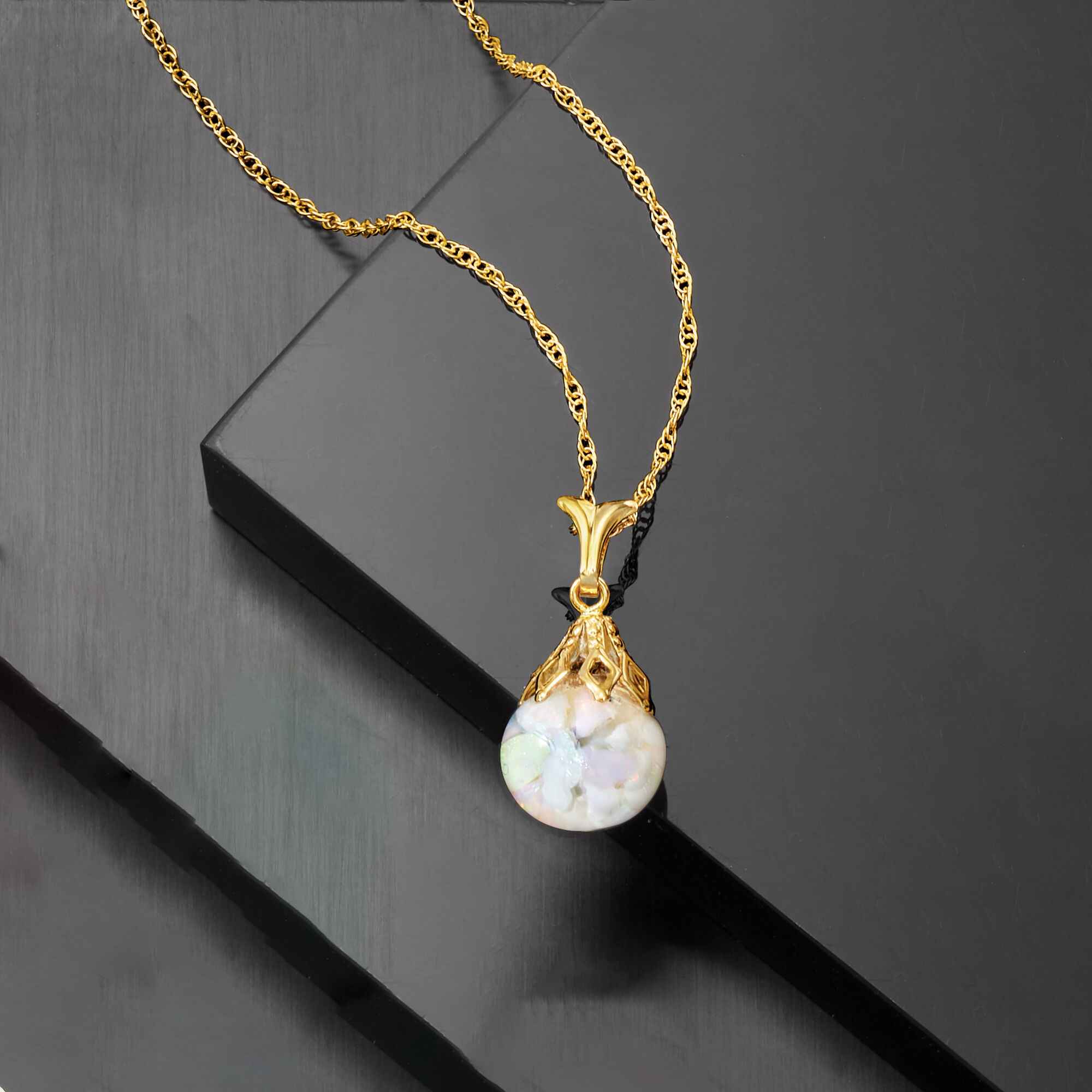 Floating Opal Pendant Necklace in 14kt Yellow Gold