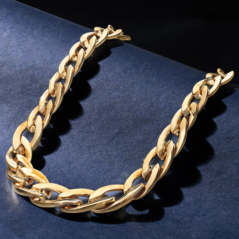 Italian 14kt Yellow Gold Graduated Oval-Link Necklace. 20.5&quot; image number 3
