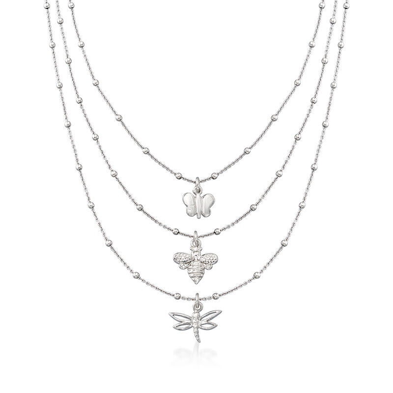 Italian Sterling Silver Multi-Symbol Three-Strand Necklace image number 0