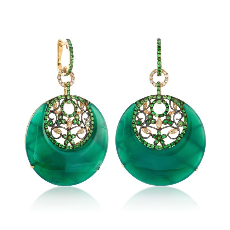 Green Onyx and 2.30 ct. t.w. Multi-Stone Drop Earrings With Diamonds in 18kt Yellow Gold image number 2