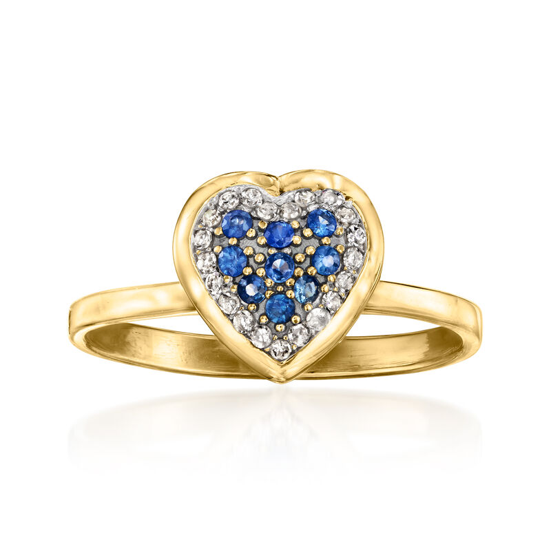 C. 1990 Vintage .13 ct. t.w. Sapphire and .10 ct. t.w. Diamond Heart Ring in 18kt Yellow Gold. Size 7 image number 0
