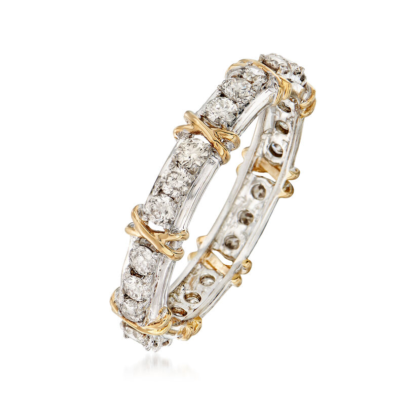 1.00 ct. t.w. Diamond X Eternity Band in Sterling and 14kt Gold image number 2