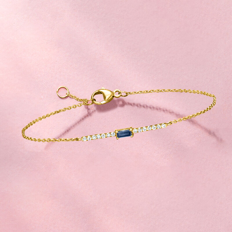 .10 Carat Sapphire and .11 ct. t.w. Diamond Bar Bracelet in 14kt Yellow Gold image number 2