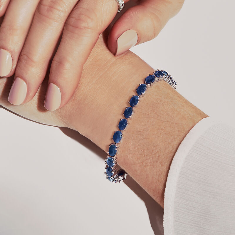 16.00 ct. t.w. Sapphire Tennis Bracelet in Sterling Silver. 7&quot; image number 2
