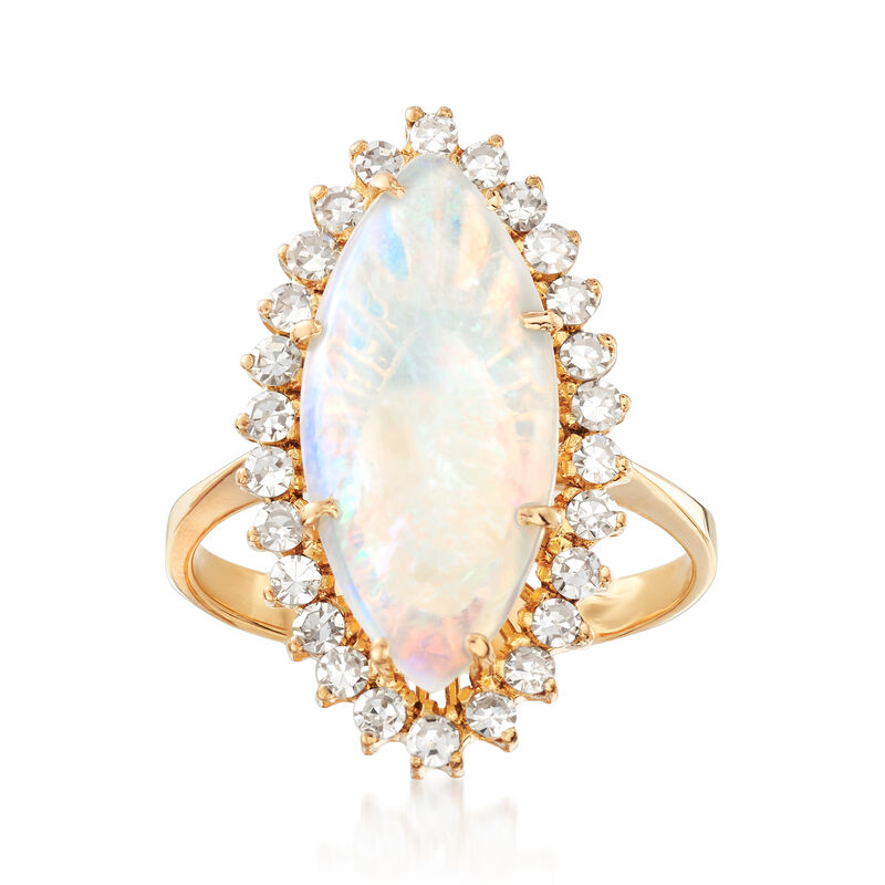 C. 1970 Vintage Opal and .60 ct. t.w. Diamond Ring in 18kt Yellow Gold. Size 7 image number 0