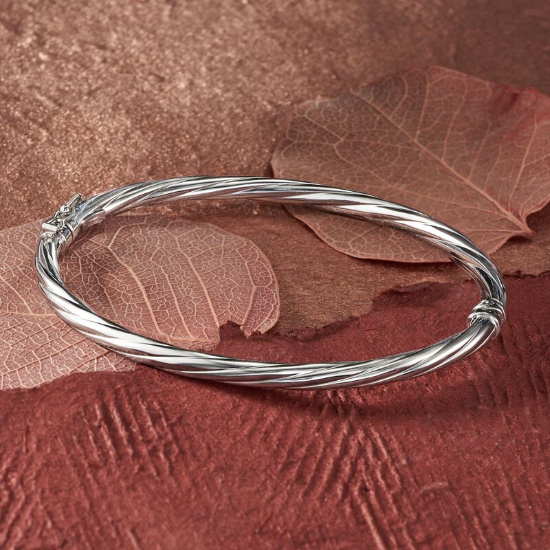 Italian 4mm Sterling Silver Twisted Bangle Bracelet image number 2
