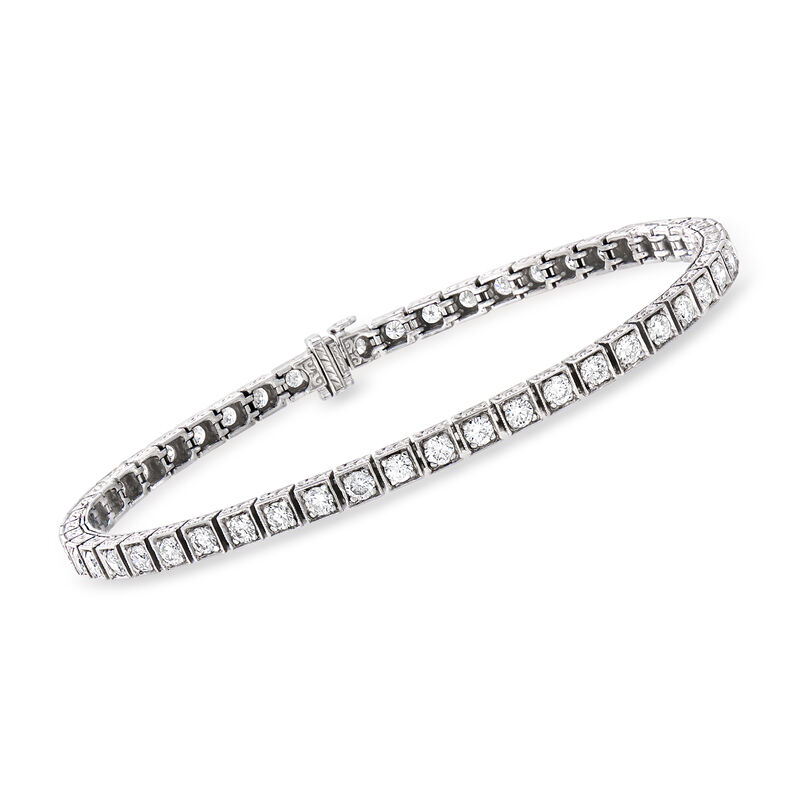 C. 1990 Vintage 3.80 ct. t.w. Diamond Tennis Bracelet in 14kt White Gold. 7.5&quot; image number 0