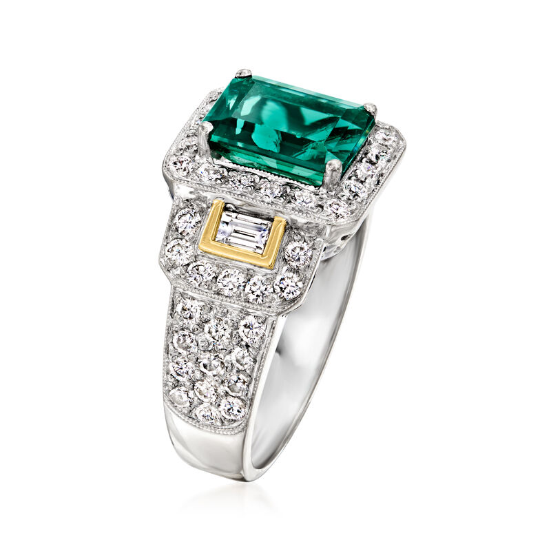 C. 1990 Vintage Simon G. 2.25 Carat Green Tourmaline Ring with 1.11 ct. t.w. Diamonds in 18kt White Gold. Size 6.5 image number 2