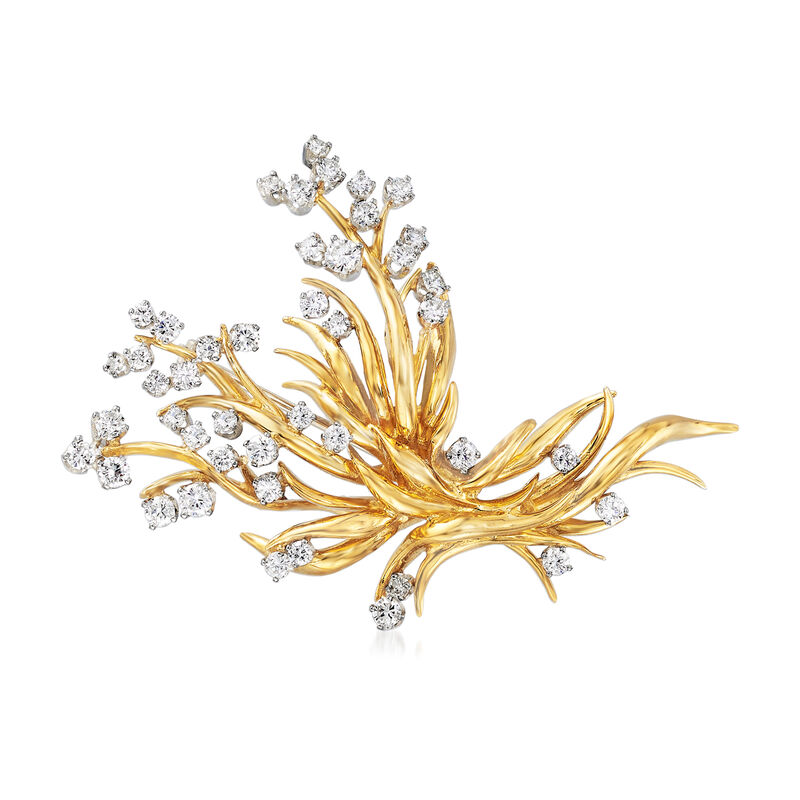 C. 1990 Vintage 2.40 ct. t.w. Diamond Burst Pin in Platinum and 18kt Yellow Gold image number 0