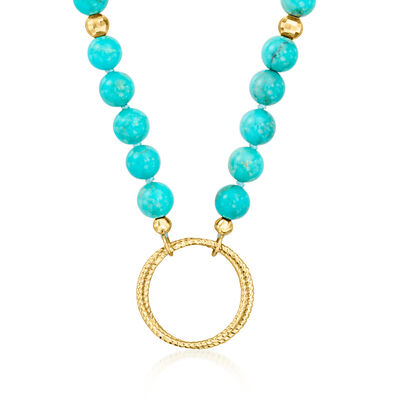 6mm Turquoise Bead Open-Circle Necklace in 18kt Gold Over Sterling