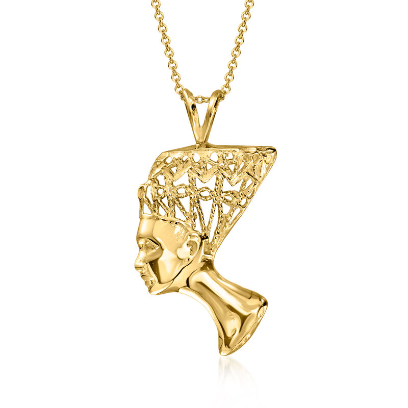 C. 1990 Vintage 14kt Yellow Gold Nefertiti Pendant Necklace. 18" image number 0