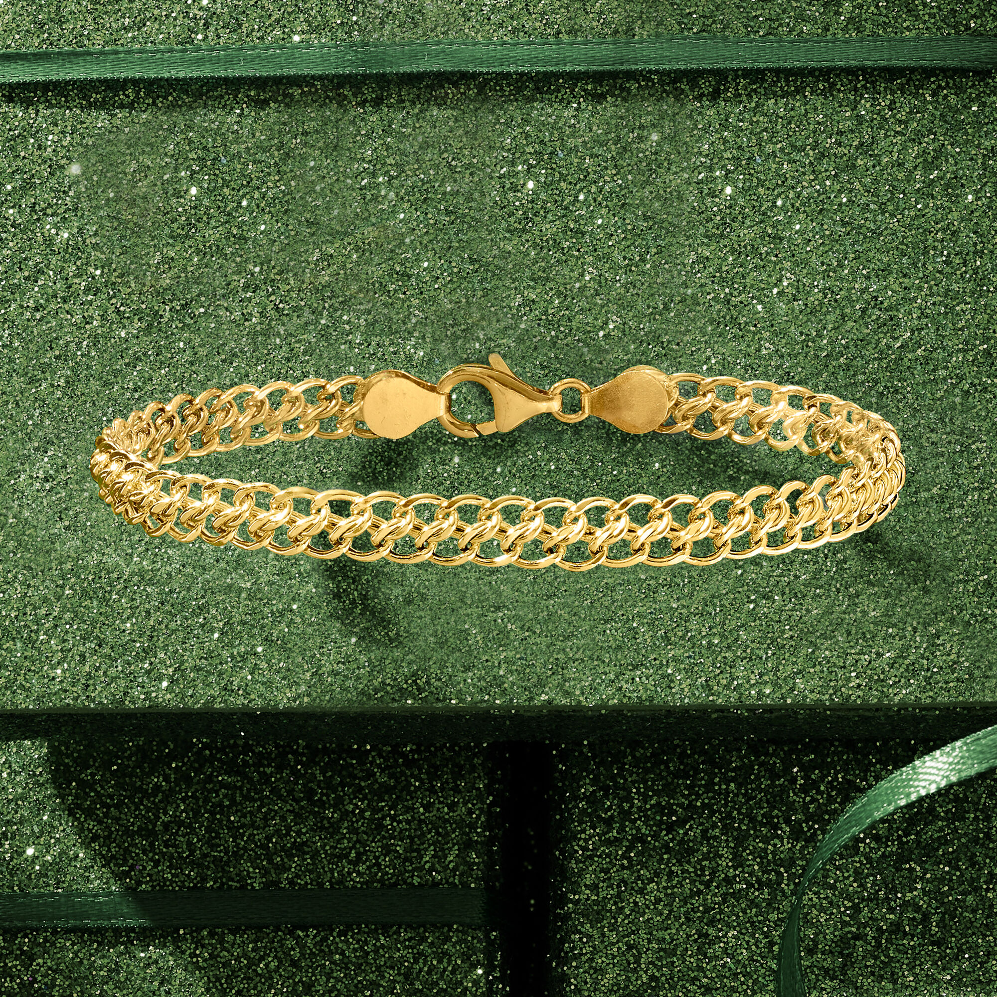 Italian 18kt Yellow Gold Flat Link Chain Bracelet