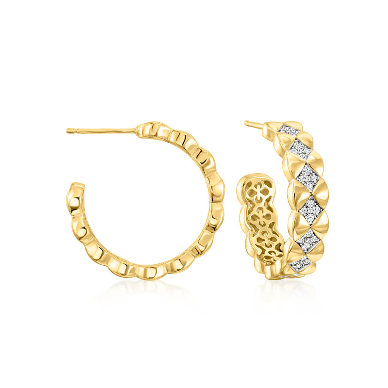Charles Garnier "Quilted" .70 ct. t.w. CZ Hoop Earrings in 18kt Gold Over Sterling. 7/8" image number 0