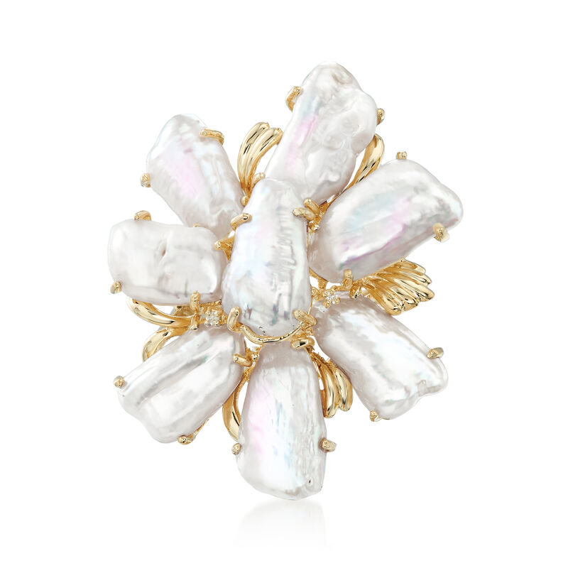C. 1990 Vintage 14x7mm Cultured Baroque Pearl Ring in 14kt Yellow Gold. Size 8 image number 0