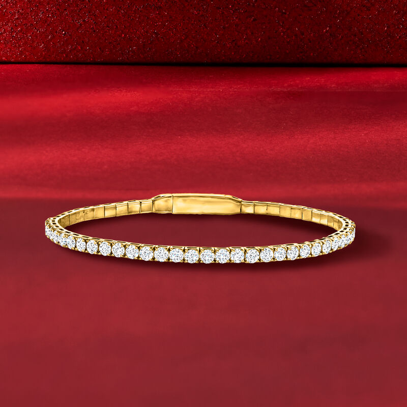 3.00 ct. t.w. Diamond Tennis-Style Flexible Bangle Bracelet in 14kt Yellow Gold