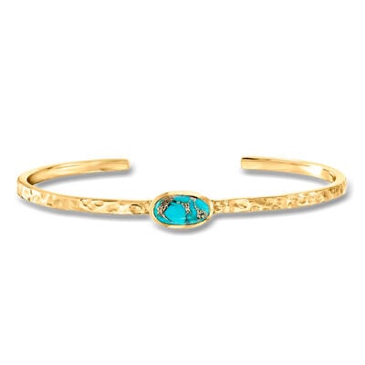 Turquoise Hammered Cuff Bracelet in 18kt Gold Over Sterling