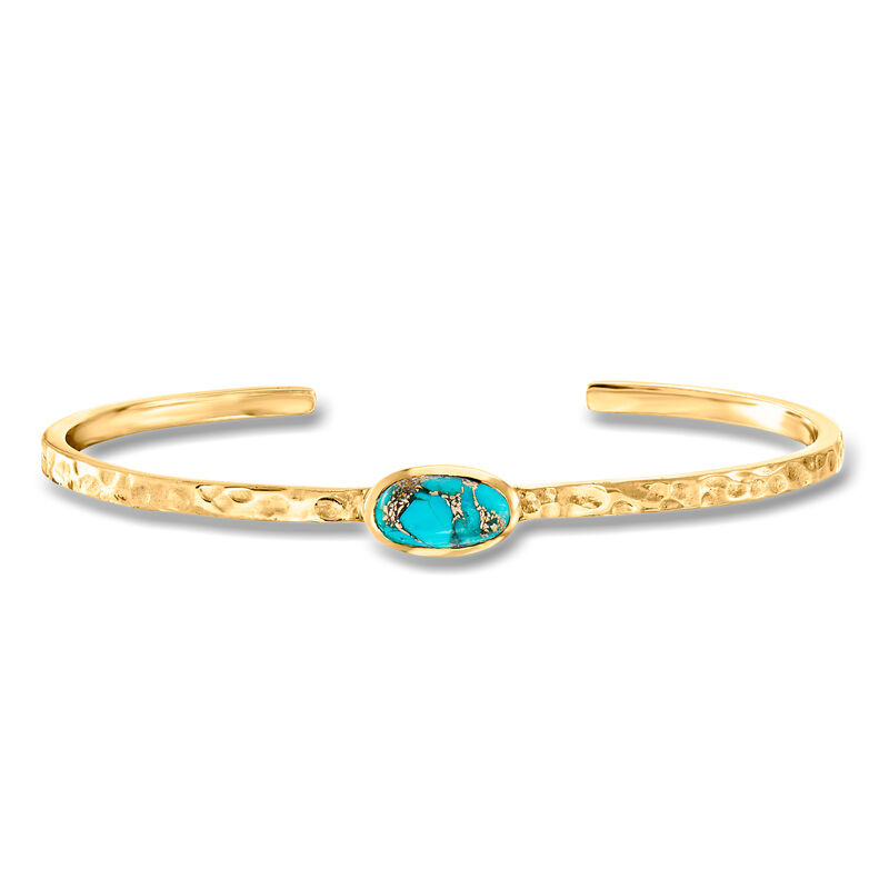 Turquoise Hammered Cuff Bracelet in 18kt Gold Over Sterling. 7" image number 0