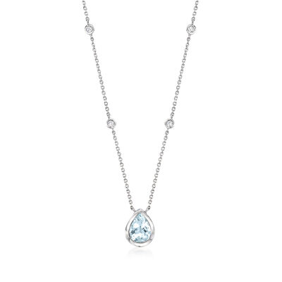 1.60 Carat Aquamarine Necklace with Diamonds in 14kt White Gold