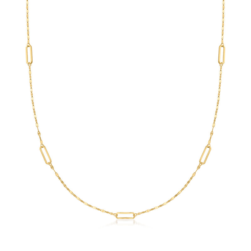 14kt Yellow Gold Lumachina-Chain Necklace with Paper Clip Link Stations. 36" image number 0