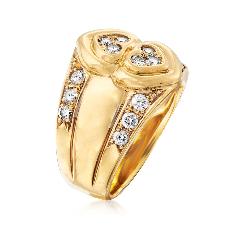 C. 1980 Vintage Dior .50 ct. t.w. Diamond Double-Heart Ring in 18kt Yellow Gold image number 2