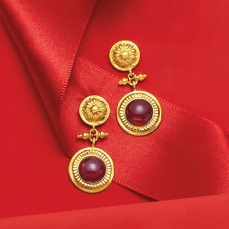 Italian Garnet Floral Drop Earrings in 18kt Gold Over Sterling image number 2