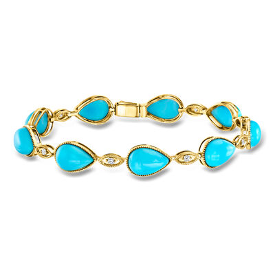 Turquoise and .29 ct. t.w. Diamond Bracelet in 14kt Yellow Gold