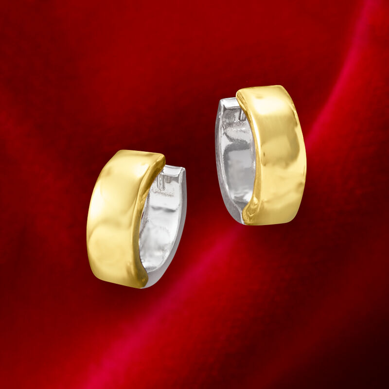 Sterling Silver and 14kt Yellow Gold Reversible Huggie Hoop Earrings. 1/2&quot; image number 2