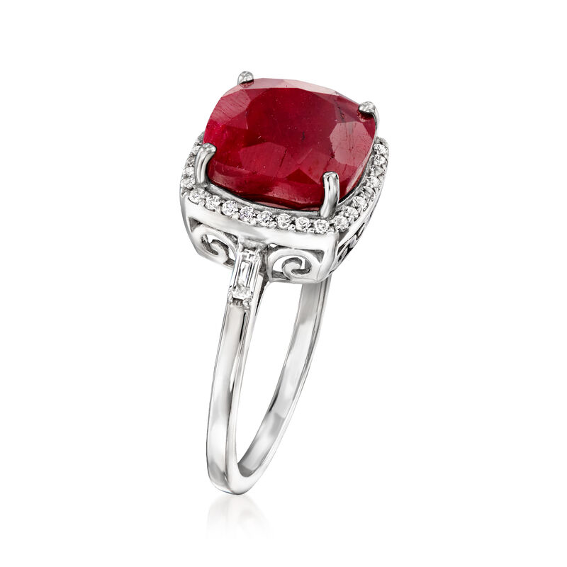 6.00 Carat Ruby and .30 ct. t.w. White Topaz Ring in Sterling Silver image number 2