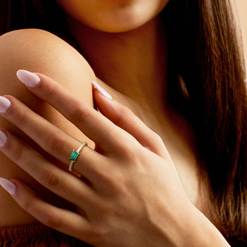 .40 Carat Lab-Grown Emerald and .20 ct. t.w. Lab-Grown Diamond Ring in 18kt Gold Vermeil. Size 5 image number 1