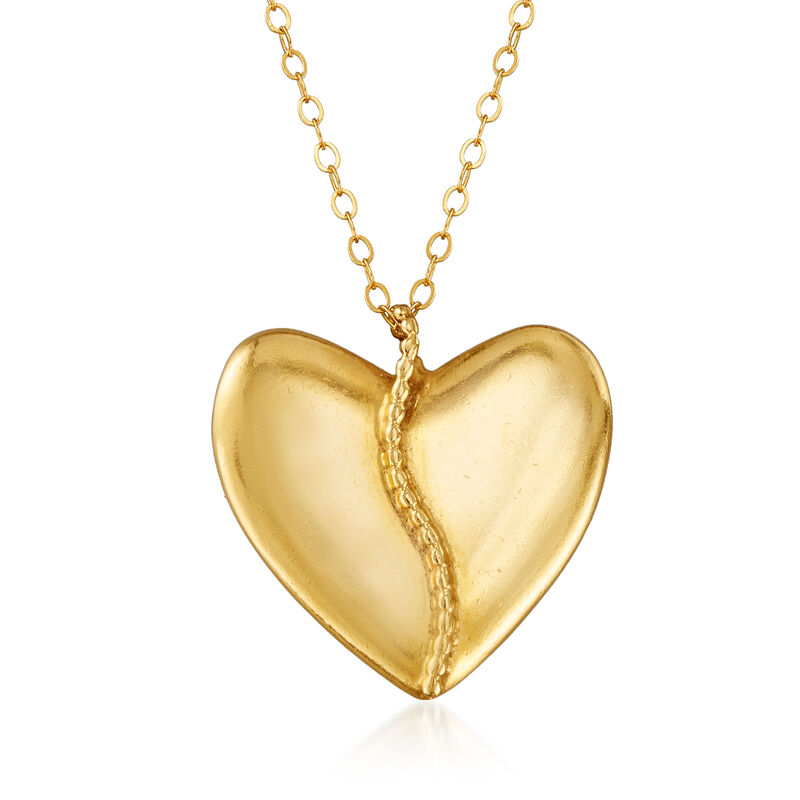 C. 1990 Vintage Heart Pendant Necklace in 18kt and 14kt Yellow Gold image number 0
