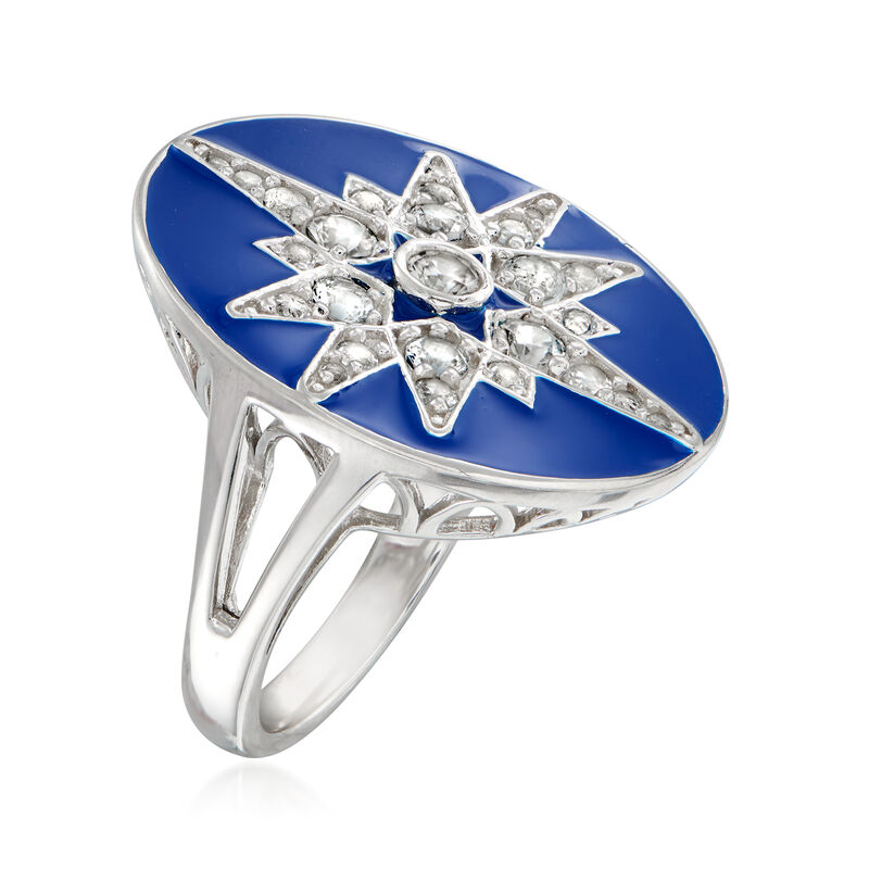 1.10 ct. t.w. White Topaz and Blue Enamel Star Ring in Sterling Silver image number 2