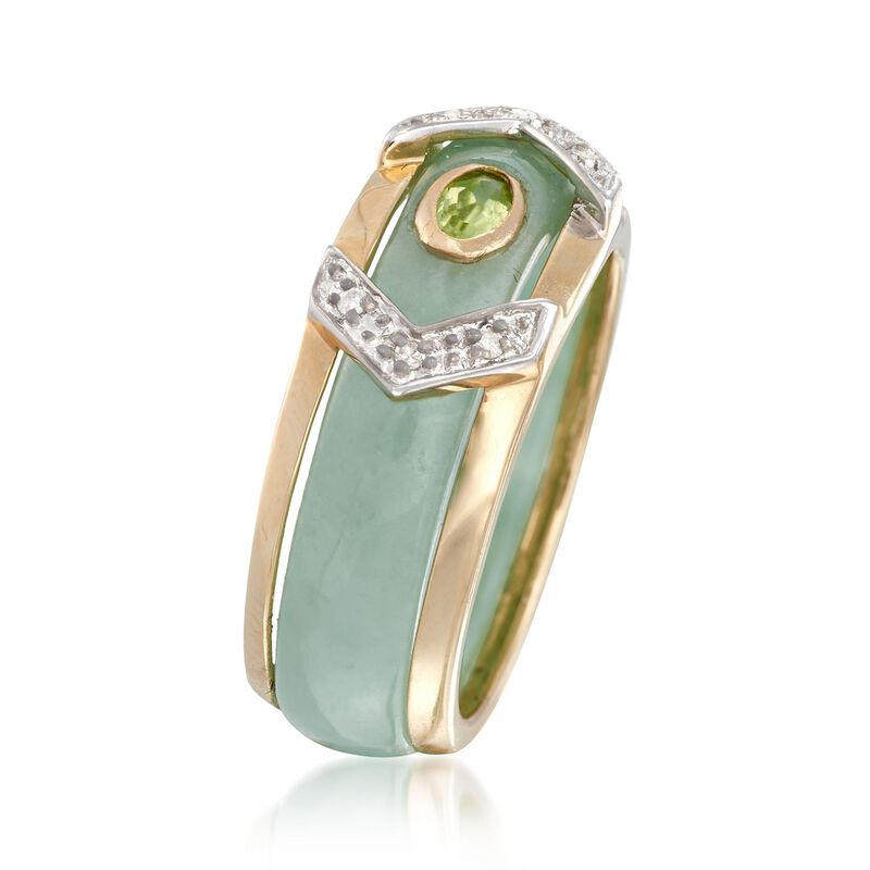 Multicolored Jade and Multi-Stone Jewelry Set: Seven Bands with Diamond-Accented 14kt Gold Ring Jacket image number 4
