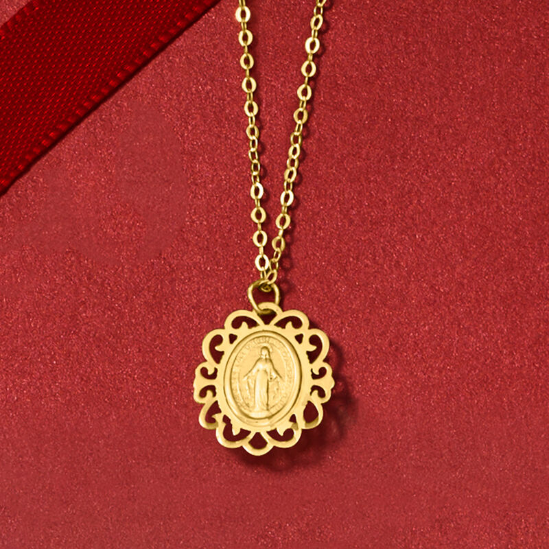 Italian 14kt Yellow Gold Miraculous Medal Pendant Necklace image number 2